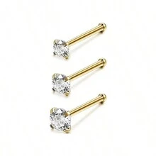 3pcs/set Delicate Gold-plated Stainless Steel Nose Stud With Zirconia - Silver - View 5