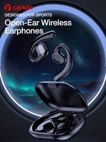 GENAI BL35 耳罩式無線V5.3耳機，充電盒數字LED顯示，Type-C快充，24小時播放時間，開放式耳機帶掛耳勾，IPX5防水耳塞搭載麥克風適合跑步運動 - 藍色 - 查看 1