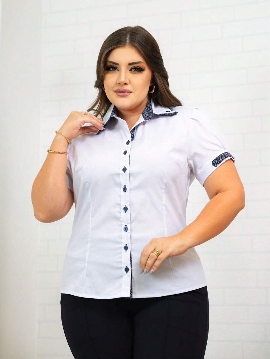 Plus Size Women Tops - Azul y blanco - Ver 1