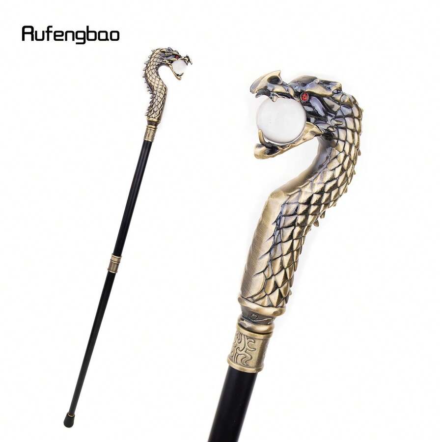 rufengbao 金色龍頭咬球時尚拐杖裝飾棍,cosplay復古派對時尚行走手杖牧杖 93cm - 銅色 - 查看 1