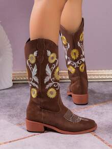 Botas Hasta La Rodilla Bordadas Marrones - Marrón - Ver 5