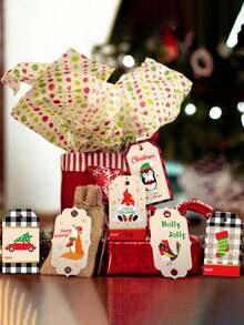 Christmas Gift Tags Labels Hanging Cards With Strings 50pcs/pack Random Color - Multicolor - View 3