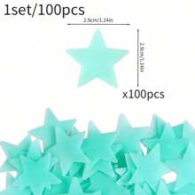 100 件夜光星形墙贴，现代 PVC 墙贴，用于家庭墙壁装饰，贴纸，墙贴，乙烯基贴花，用于家庭装饰，春季装饰品让您的家焕然一新，Rama 装饰贴纸礼物生日毕业 - 藍色 - 查看 2