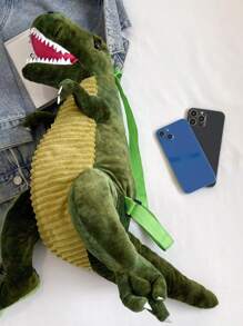 卡通恐龍長毛絨後背包 - 綠色 - 查看 2