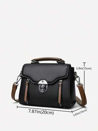 复古简约翻盖金属扭锁装饰手提包，可转换女士斜挎单肩包，复古扣女士手提包，撞色斜挎包，带拉链装饰的翻盖日常钱包，复古风格女士复古包，商务休闲女士包，非常适合办公室商务和工作