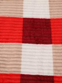 Soft Striped Double Blanket With Colorful Checkered Print - Dutch Bordeaux Red - View 2