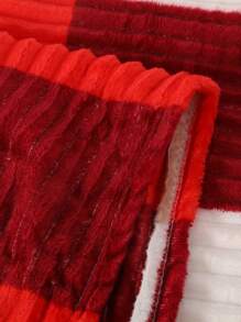 Soft Striped Double Blanket With Colorful Checkered Print - Dutch Bordeaux Red - View 3
