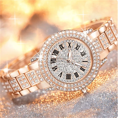 奢华女士手表，镶钻，优雅品牌石英钢表带，女士锆石水晶顶级时尚腕表，适合生日、周年纪念、母亲节礼物