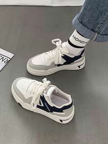 女款色塊復古休閒運動鞋,厚底設計