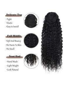 22寸長捲曲馬尾辮,帶延伸的耐高溫合成纖維瞬間夾緊拉繩馬尾,夾著的馬尾辮夾片夾片的拉繩,捲曲的延伸 - 黑色 - 查看 5