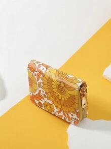 无缝橙色花卉图案春夏背景。手绘表面设计，花园花卉时尚印花拉链小钱包多卡位卡片收纳盒用于存储信用卡轻便多层便携式身份证钱包信用卡简约时尚现代商务周年纪念情人节礼物生日礼物女士礼物女孩礼物女士包学校用品学校宿舍和返校用品礼物教师礼物芙蓉返校用品 - 黃色 - 查看 3