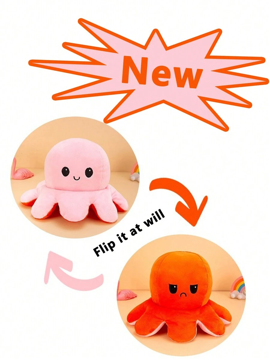 Reversible Octopus Plush Toy, Flip Octopus Double-sided Flip Doll - Pink - View 1