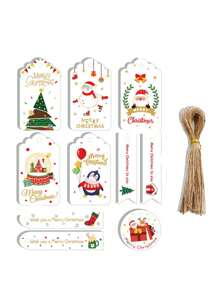 Christmas Gift Tags With Strings, 50pcs/pack Assorted Christmas Theme Present Labels, Cards, And Hang Tags - Multicolor - View 1