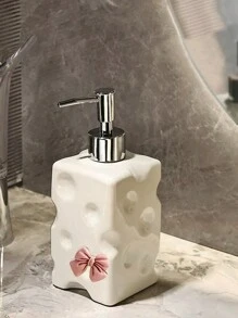 1 Miếng Gốm sứ Máy tạo xà phòng Với Bowknot Đồ trang trí , Bao gồm Sữa tắm Chai , Chai sữa dưỡng da Và Sự tạo bọt Máy Phân phối - Màu be - Xem 3