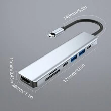 7個port Usbc集線器,超薄型上置式基座,1個usb 3.0 Port、1個sd/tf卡讀卡器、1個usb2.0、pd充電器(100w)&(4k@30hz),適用於macbook Pro 2022/2021/2020/2019,surface Book 2等 - 灰色 - 查看 2