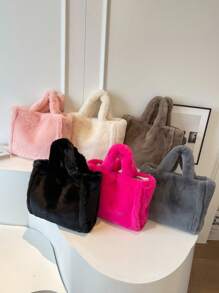 Fall/winter New Arrival Plush Handbag For Women, Large Capacity Furry Tote Bag, Fashionable Solid Shoulder Bag - Beige - View 2