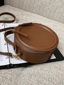 Round Design Lady Handbag Vintage Pu Leather Shoulder Bag For Women Fashion Clutch Purse Crossbody Bag Female Travel Satchel Bag - Brown - View 7