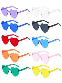 10pcs Teenage Fashion Holiday Decorative Fashion Glasses, Heart Shaped Rimless Casual Decorative Fashion Glasses - Multicolor - View 1