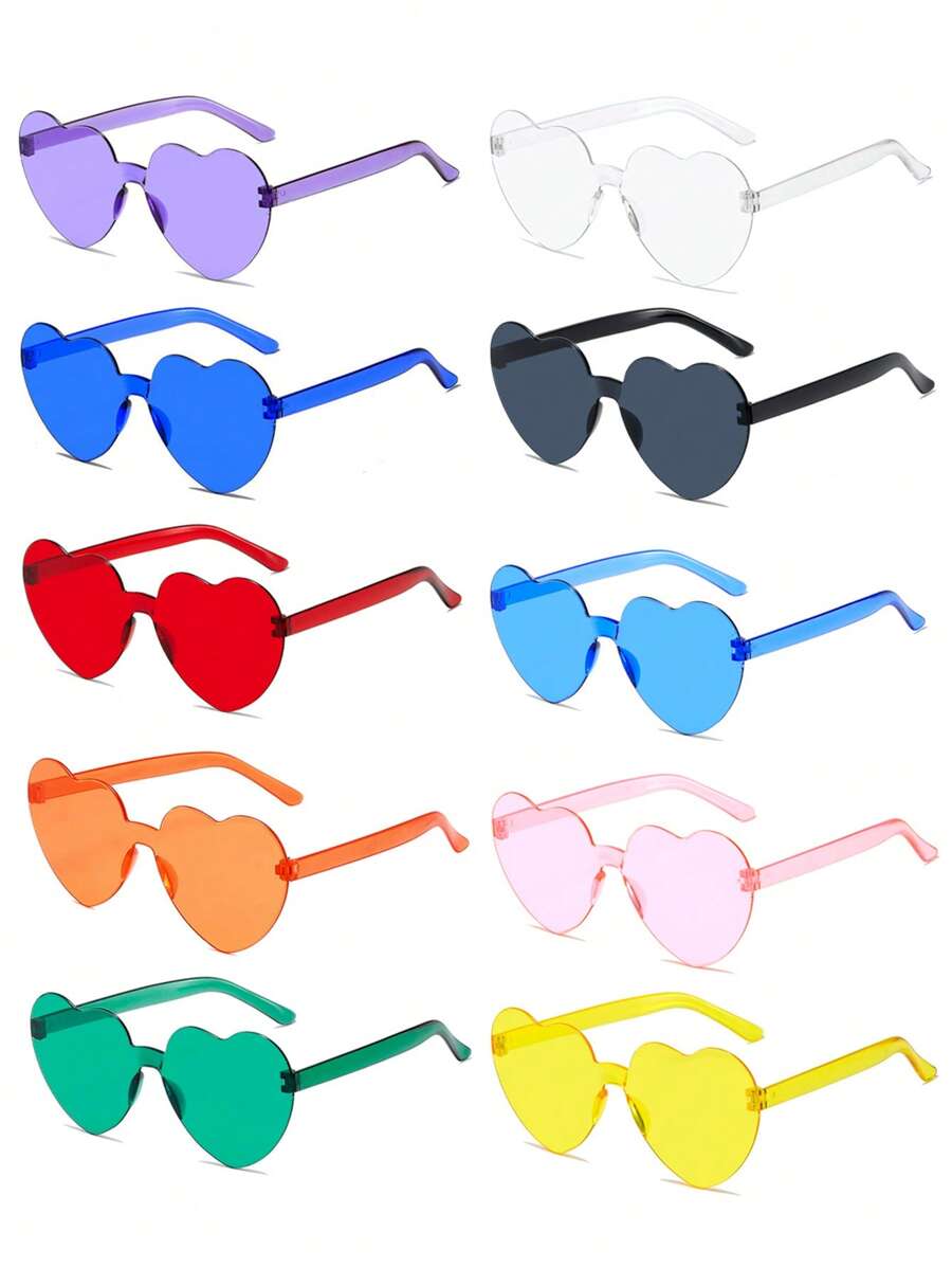 10pcs Teenage Fashion Holiday Decorative Fashion Glasses, Heart Shaped Rimless Casual Decorative Fashion Glasses - Multicolor - View 1