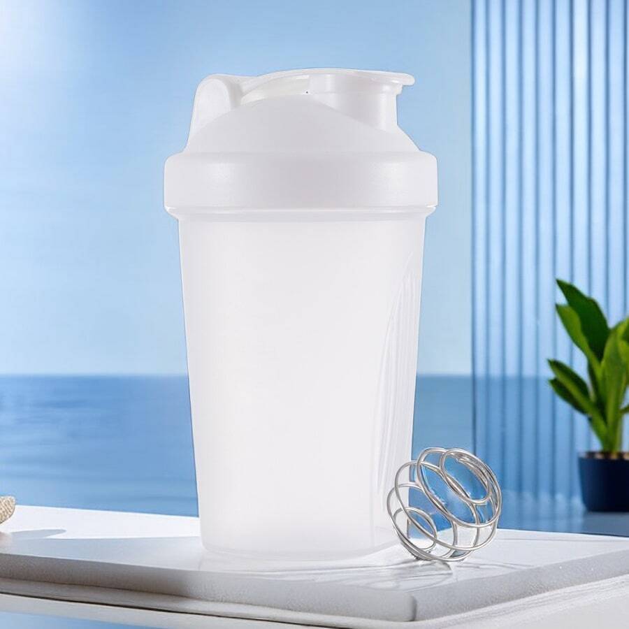1pc White 12OZ/400 ML Shaker Bottle Classic Loop Hook & Leak Proof,Scale,A Small Stainless Whisk Blender,BPA Free,Certified PP5,Dishwasher Friendly Sports Fitness Protein Powder Mixing Cup Camping Cup Water Bottle Coffee Cup