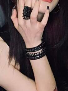 Bracelet De Cosplay Lolita Harajuku Japonais, Bracelet en PU Masculin-féminin Cool À Rivets Punk Rock, Chaîne Noire Et Métal Pour Couple Décoratif Branché Et À La Mode