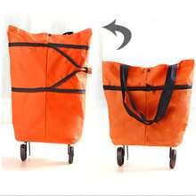 1pc Foldable Shopping Bag With Wheels For Home Use Portable Trolley Bag With Large Capacity Grocery Cart - Orange - View 3