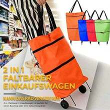 1pc Foldable Shopping Bag With Wheels For Home Use Portable Trolley Bag With Large Capacity Grocery Cart - Orange - View 4