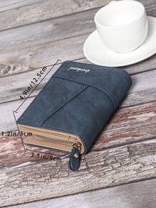 男士蓝色缝线细节钱包，可装零钱、卡片和硬币，男士手拿包，手提包，腕包，旅行商务秋季必备，大容量防盗便携轻便钱包，洗漱包，复古学生多功能户外时尚休闲度假趣味礼物零钱包，单肩包，男士包包，复古包包，复古情人节包包，新年礼物，情人节礼物 - 藍色 - 查看 5