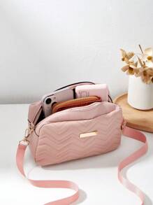 时尚绗缝女士单肩包、斜挎迷你包 - 粉色 - 查看 3