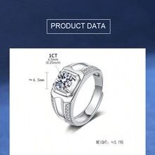 1入組正銀石墨烯戒指,附1克拉男士雙排鑽石開口戒指 - 銀色 - 查看 2