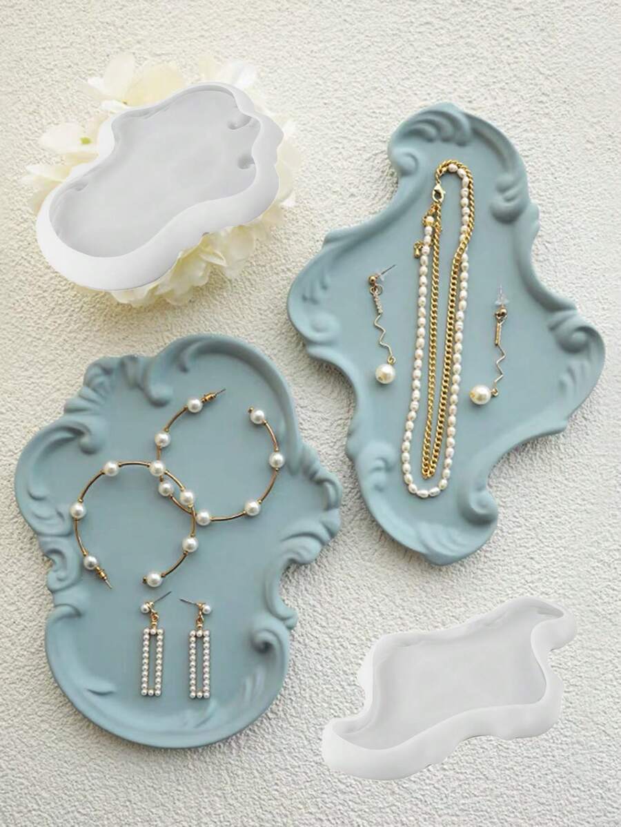 Romantic Carved Tray Plaster Mold Trinket Display Disc Cement Silicone Mold Home Decor Storage Tray DIY Concrete Epoxy Resin Mold