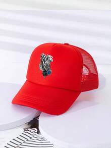 1pc Unisex Printed Trucker Hat Baseball Cap Dad Cap Sun Hat For Everyday Use - Red - View 2