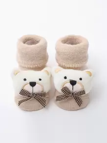 1雙嬰兒卡通熊防滑地板襪子 - 米色 - 查看 1