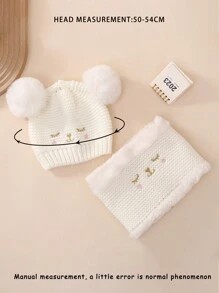 2 件裝白色 Y2k 風格兒童帽子套裝,帶 Pom Pom 針織帽 + 圍巾,日常通勤戶外冬季配飾 - 白色 - 查看 4