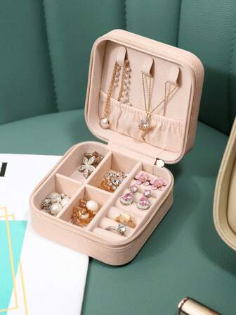 1入組旅行珠寶收納盒,帶鏡子的小型旅行珠寶收納盒,迷你pu皮革珠寶盒,適用於耳環,戒指,項鍊,女人,女孩,母親的禮物,黑色