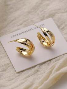 1 Pieza Ear Cuff Con Diseño De Tres Anillos Unidos Chapados En Oro Con Aguja De Plata 925, Joyería De Oreja Elegante Y Versátil Para Mujeres - Dorado - Ver 4