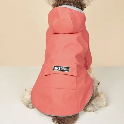 1pc Pet Hooded Raincoat, Waterproof Mesh Breathable Moisture-Wicking Solid Color Pet Windbreaker