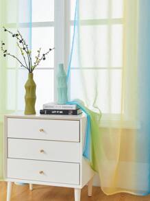 Turquoise Perforated Voile Curtain - Multicolor - View 3