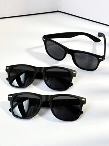 3入組經典方形釘子設計啞黑時尚男士太陽眼鏡配件 - 黑色 - 查看 2