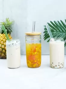 4pcs Glass Boba Straws Set, Including 1 Cleaning Brush, For Bubble Tea Smoothie Milkshake,Kitchen,Christmas Gift - Clear - View 2