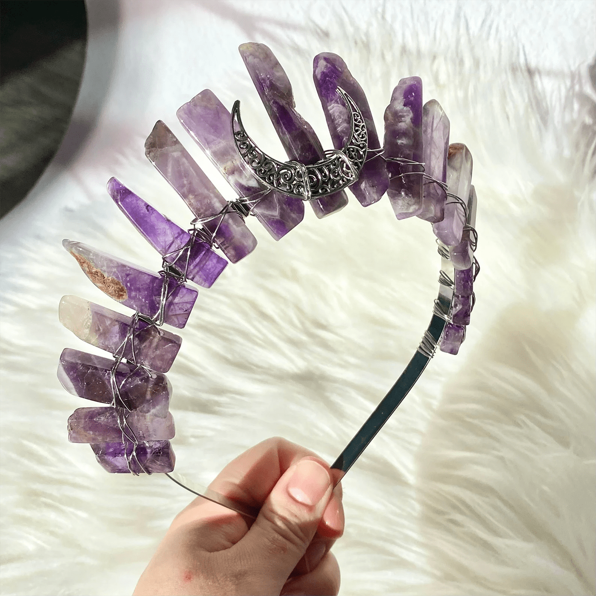 Dream Amethyst Crystal Crown with Moon Goth Wedding Tiara Fairy Crown