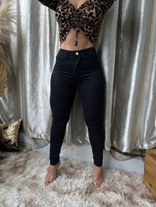 Calça Jeans Feminina Skinny Com Lycra Preta Linha Gold