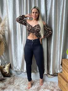 Calça Jeans Feminina Skinny Com Lycra Preta Linha Gold