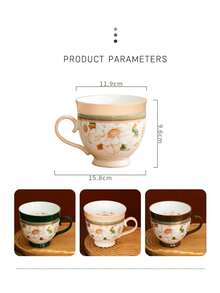 一個500毫升綠色山茶花早餐杯,山茶花早餐杯,帶蓋、湯匙、咖啡杯、高質感水杯、家用燕麥杯禮物的大容量陶瓷杯 - 綠色 - 查看 7