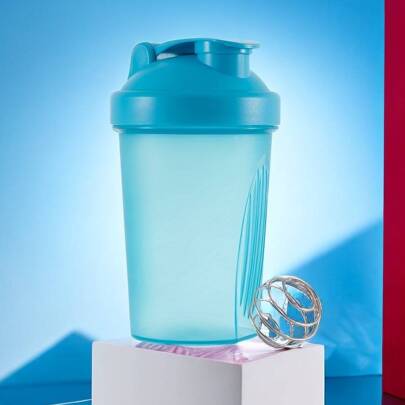 1pc Blue 12OZ/400 ML Shaker Bottle Classic Loop Hook & Leak Proof,Scale,A Small Stainless Whisk Blender,BPA Free,Certified PP5,Dishwasher Friendly Sports Fitness Protein Powder Mixing Cup Camping Cup Water Bottle Coffee Cup