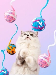 1pc Random Color Yarn Ball Cat Toy Contains Bell Ball For Self-entertainment - Multicolor - View 1