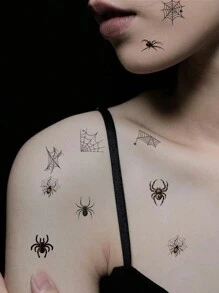 (6 Sheets/Pack) Halloween Temporary Tattoo Stickers - Waterproof, Sweatproof, Long Lasting, Realistic, Gothic, Personalized, Sexy Spider Web Design For Men And Women - Multicolor - View 5