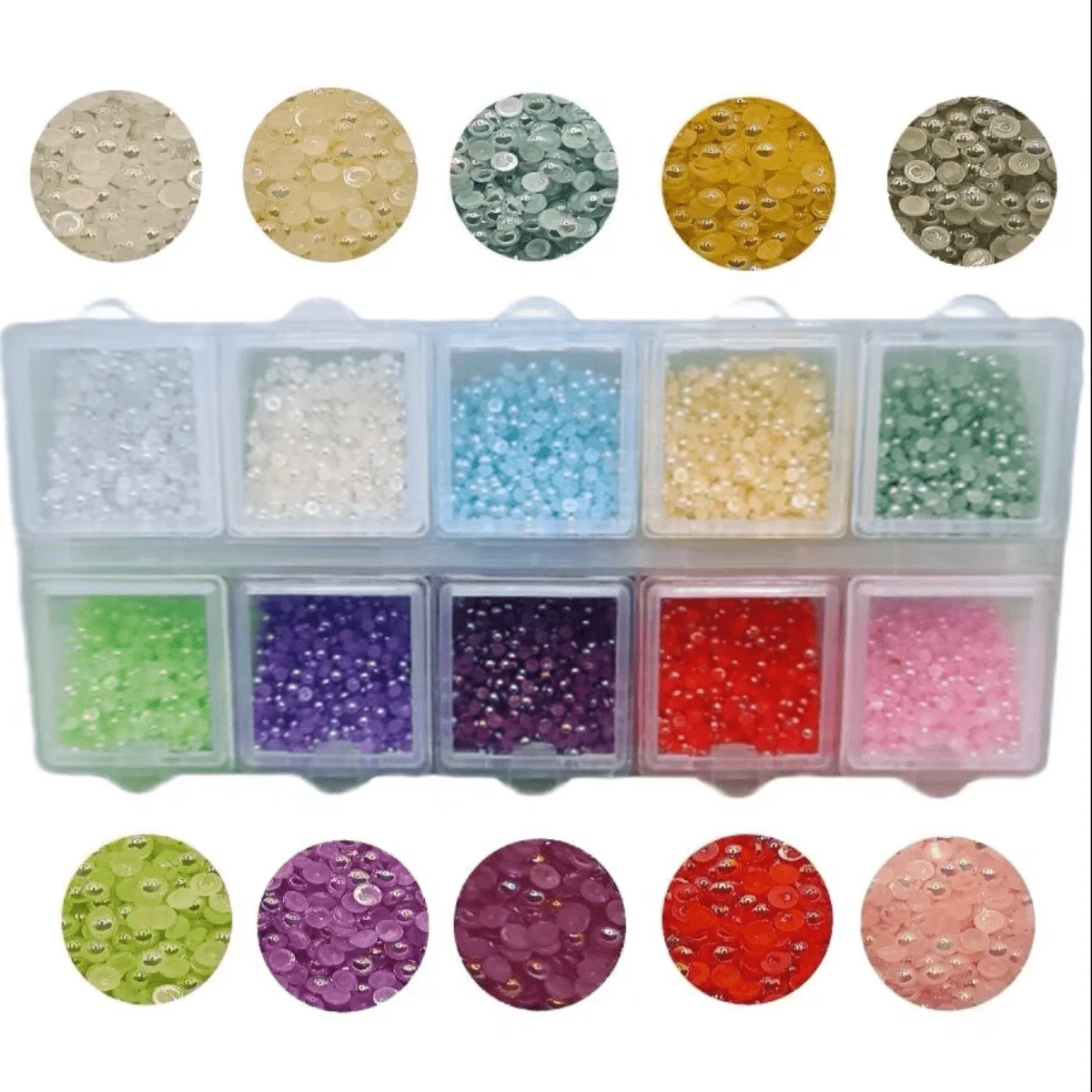 塑膠盒2mm素色珠子,10格適用於DIY製作項鍊,手鍊,耳環,和美甲點綴