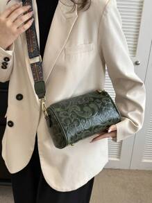 1 chiếc túi xách nữ dùng hàng ngày, túi đeo vai tròn họa tiết hoa 3D cao cấp, túi đeo chéo quai rộng thêu thời trang, túi đựng đồ dung tích lớn khi đi du lịch và mua sắm, có thể đựng điện thoại, ví, chìa khóa, mỹ phẩm, khăn giấy - màu xanh lá - Xem 4