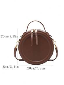 Round Design Lady Handbag Vintage Pu Leather Shoulder Bag For Women Fashion Clutch Purse Crossbody Bag Female Travel Satchel Bag - Brown - View 10